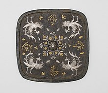 A square bronze mirror with a phoenix motif of gold and silver inlaid with lacquer, 8th-century Mirror with phoenixes, birds, and flowers - Google Art Project.jpg