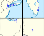 New York Community footprint in the New York metropolitan area (upper-left), southern Florida (upper-right), Ohio (lower-left), and Arizona (lower-right) New York Community Bank footprint 2010-05.png