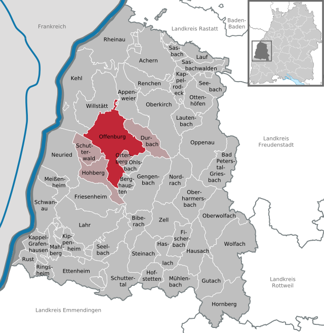 Läget för Offenburg i Ortenaukreis