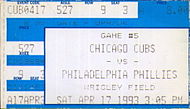 A ticket for a 1993 game between the Phillies and the Chicago Cubs Philadelphia Phillies at Chicago Cubs 1993-04-17 (ticket).jpg