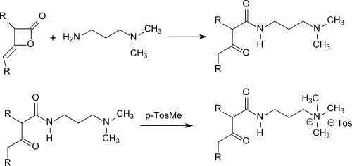 Quartäres Alkylamidoamin aus AKD mit Methyltosylat