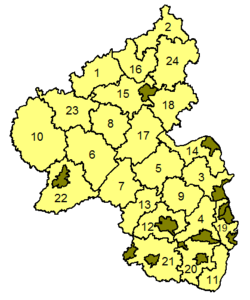 Mapa da Renânia-Palatinado mostrando os limites distritais