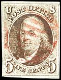 1847 5¢; the first US stamp, Scott #1