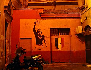 A mural of Francesco Totti painted after Roma's 2000–01 Serie A title victory, their third in total