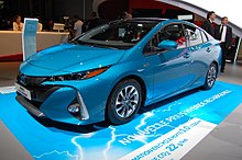 The Toyota Prius Prime has an all-electric range of 25 mi (40 km). Toyota Prius Plug-in Hybrid - Paris Motor Show 2016 01.jpg