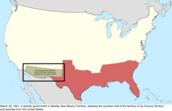 Карта изменения международных споров с участием Соединенных Штатов в центральной части Северной Америки 28 марта 1861 г.