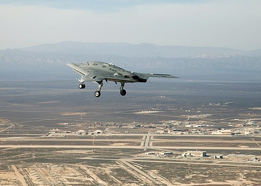 X-47B over Edwards on maiden flight (110204-F-9126Z-649)