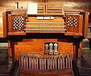 Casavant Frères Organ Console, showing the Stops and the three Manuals.