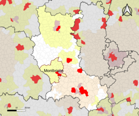 Localisation de l'aire d'attraction de Montbrison dans le département de la Loire.