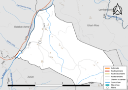 Carte en couleur présentant le réseau hydrographique de la commune