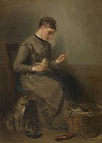 Femme jouant avec un chat (1871, Royal Collection).