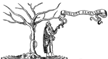 藉由修改其商標圖像呼籲抵制愛思唯爾的一幅插畫，商標中的橡樹和葡萄藤之葉皆落盡