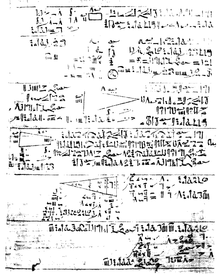 A portion of the Rhind Papyrus. Egyptian A'h-mose or Rhind Papyrus (1065x1330).png