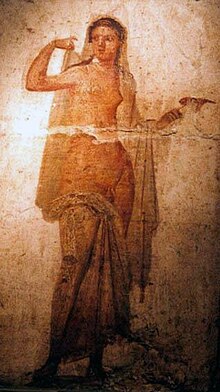 Hermaphroditus in a wall painting from Herculaneum (first half of the 1st century AD) Ermafrodito, affresco Romano di Ercolano (1-50 d.C., Museo Archeologico Nazionale di Napoli) - 02.jpg