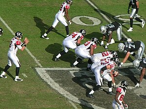 The Atlanta Falcons on offense during a road g...