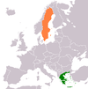 نقشهٔ موقعیت سوئد و یونان.
