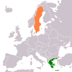 Map indicating locations of Greece and Sweden