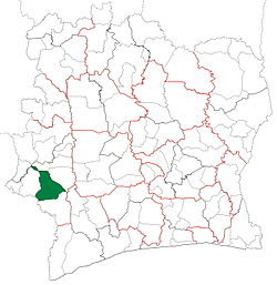 Location in Ivory Coast. Guiglo Department has had these boundaries since 2013.