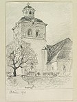 Bollnäs kyrka tecknad av Ferdinand Boberg 1924.