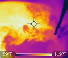 Thermal image of a sink full of hot water with cold water being added, showing how the hot and the cold water flow into each other Hot and cold water immiscibility thermal image.jpg