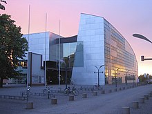 Kiasma, a contemporary art museum in Helsinki, Finland Kiasma against pink sky, 2008.jpg