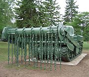 char Sherman M4A4 (flail) à canon de 75 mm gun, de la seconde guerre mondiale, équipé pour le déminage rapide