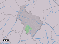 The town centre (dark green) and the statistical district (light green) of Wijster in the municipality of Midden-Drenthe.