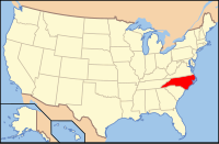 Kort over USA med North Carolina markeret