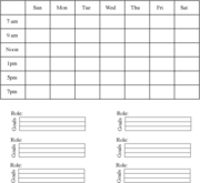 A weekly worksheet to identify roles and plan important activities before filling in entire schedule.