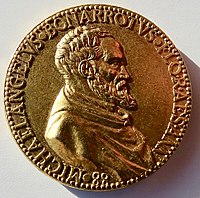 Portrait of Michelangelo on a medal for his 88th birthday by Leone Leoni.