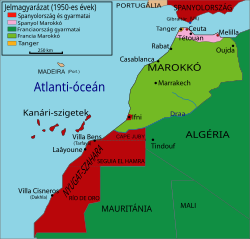 Spanyol-Szahara és Francia-Marokkó az 1950-es évek elején.