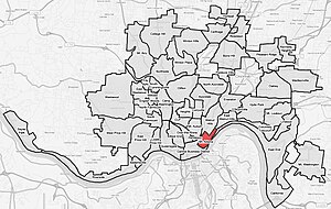 Mt. Adams (red) within Cincinnati