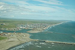 Aerial view of the harbor in Nome