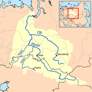 Map of the Ob-Irtysh drainage basin showing the Ishim river