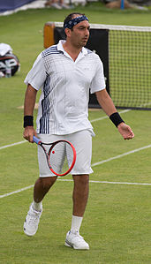 Purav Raja of India playing doubles with Fabrice Martin of France at the Aegon Surbiton Trophy in Surbiton, London.