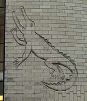  Rutherford was known as the "crocodile". Engraving by Eric Gill at the former Cavendish site in Cambridge.