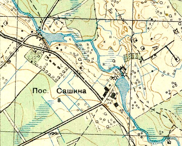Посёлок Сашино на карте 1930 года