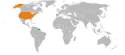 Карта с указанием местоположения Суринама и США