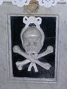 Череп и кости, символы открытия черепа Адама во время распятия Христа, хорватская церковь Задара (Хорватия) в 2006 году
