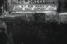 Crowd in front of a New York news cinema running Inside Nazi Germany (1938), deemed "culturally significant" by the Library of Congress and selected for preservation in the National Film Registry The March of Time Inside Nazi Germany 1938.jpg