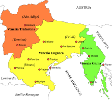 The Triveneto, or Tre Venezie, according to Graziadio Ascoli Triveneto.svg