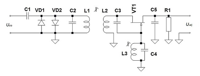 Väljatransistoriga sagedusdetektori põhimõtteskeem