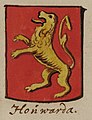 Het wapen Houwerda met een gouden leeuw in het wapenboek van Gerrit Hesman.
