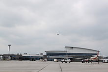 Waterloo Terminal as seen from Taxiway Bravo Waterloo Airport Terminal.jpg