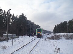 Pociąg specjalny podczas postoju na przystanku Sokole Białostockie.