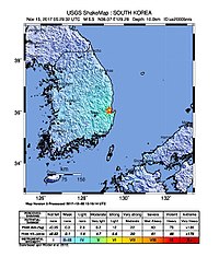 Shakemap for the earthquake