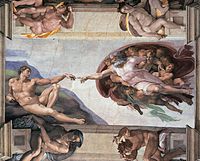 Michelangelo Adamen kreazioa, 1510, Kapera Sixtinoko gangako irudietako bat, Vatikano Hiria.