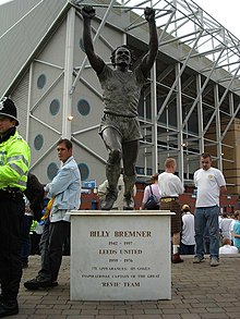 Photograph of a statue of footballer Billy Bremner at Elland Road Stadium