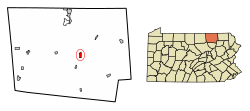 Location of Towanda in Bradford County, Pennsylvania.