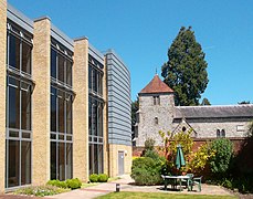 Music School's 21st century extension, with St Michael's Church